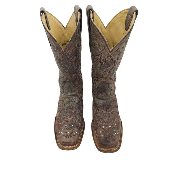 Corral Western Boots Leather Women 6.5M Cross Stud Embroidery Square Toe Cowgirl - Picture 10 of 14